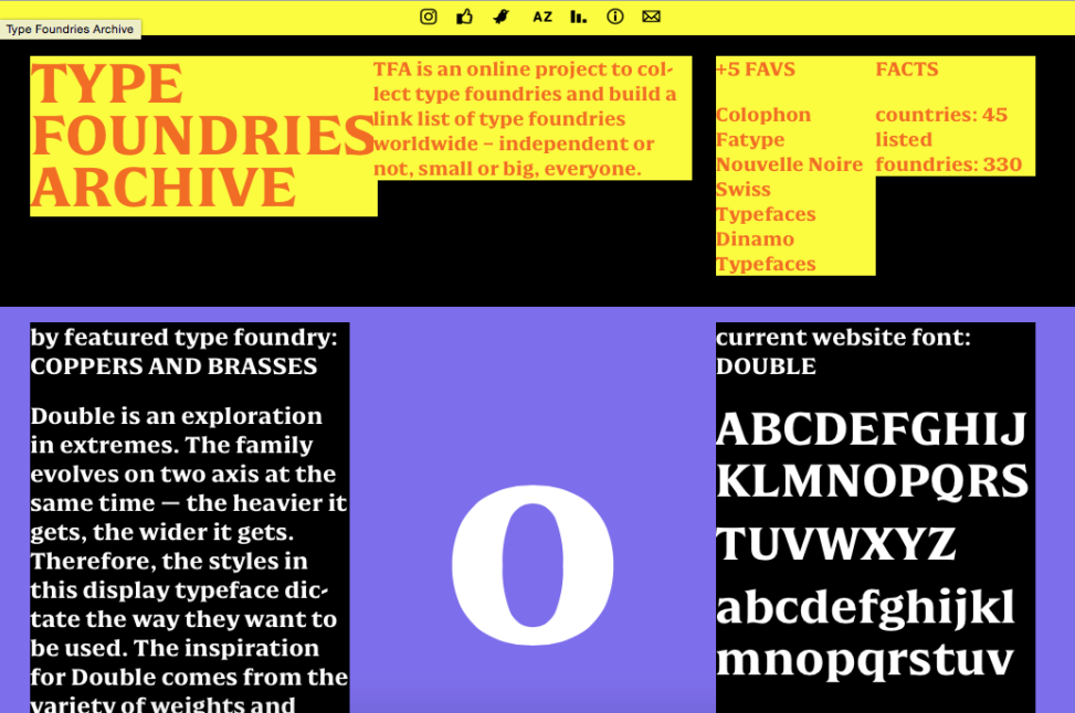 TFA is an online project to collect type foundries and build a link list of type foundries worldwide – independent or not, small or big, everyone.